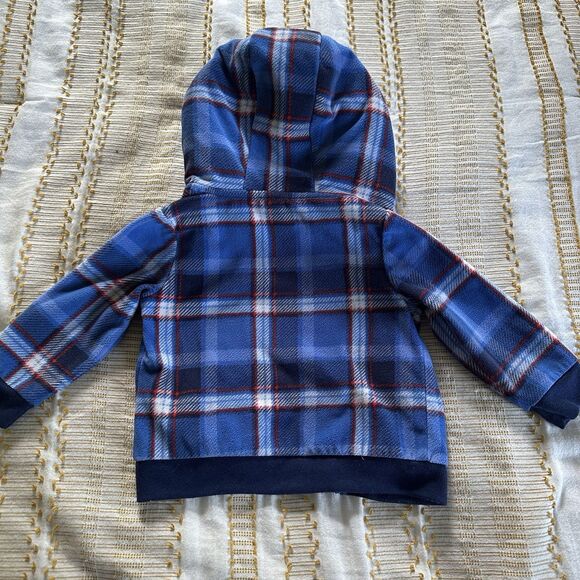 Carter’s Boy’s 18 Months Blue and Red Plaid Fleece Hooded Jacket - Picture 2 of 5